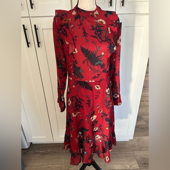 Femme Fatale  Italy red floral ruffle dress midi SZ M - Picture 2 of 10